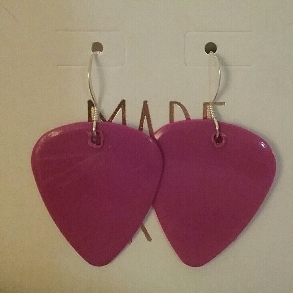 Magenta Guitar Pick Earrings